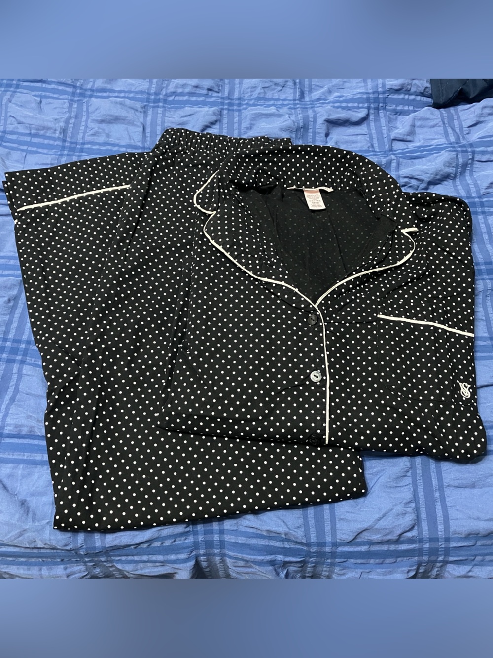 Victoria’s Secret Women’s Black & White Polka Dot Heritage Cotton Long Pajamas S